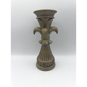 Vintage Blue Gold Toned Pillar Candle Holder